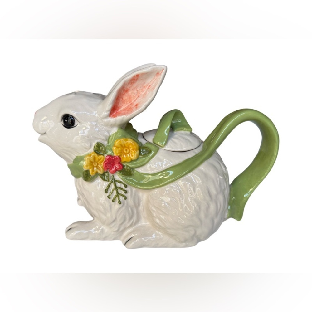 NWOT Blue Sky Clayworks Blossom Bunny Teapot
